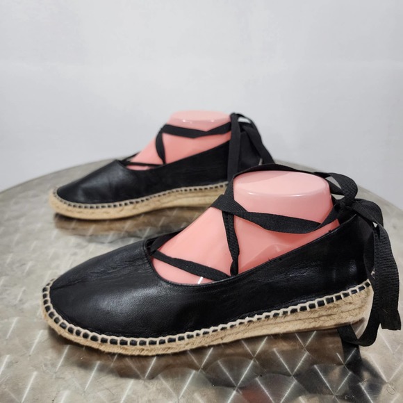 Zara Essential Jute Leather Lace-up Espadrilles Womens Size EUR 41 US 10.5 Black - Picture 1 of 11